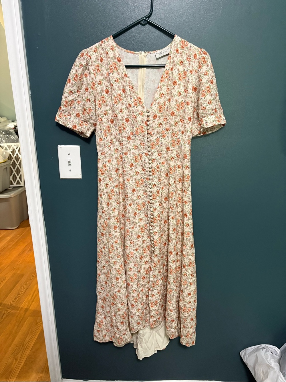 Dress Forum Cream Midi Dress with Coral Floral Print Vintage inspired